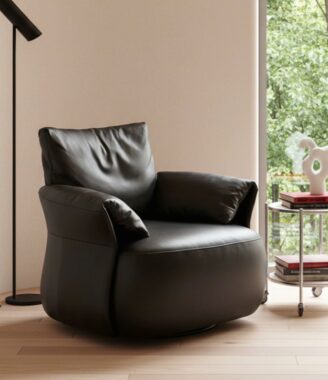 Scarlett Leather Single Recliner Swivel Chair, Mid-Century Retro Style for Living Room