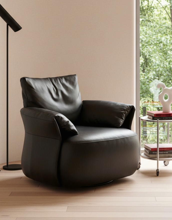 Scarlett Leather Single Recliner Swivel Chair, Mid-Century Retro Style for Living Room
