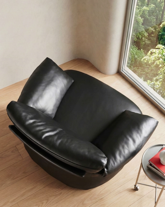 Scarlett Leather Single Recliner Swivel Chair, Mid-Century Retro Style for Living Room - Image 3